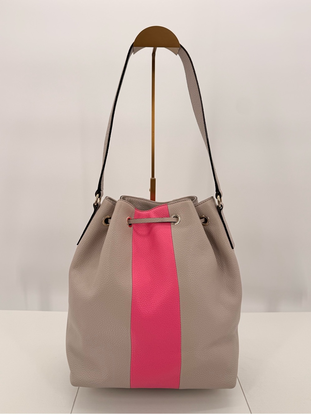 KATE SPADE Grey Street Eden Colorblock Pebbled Leather Bucket Bag Pink Stripe